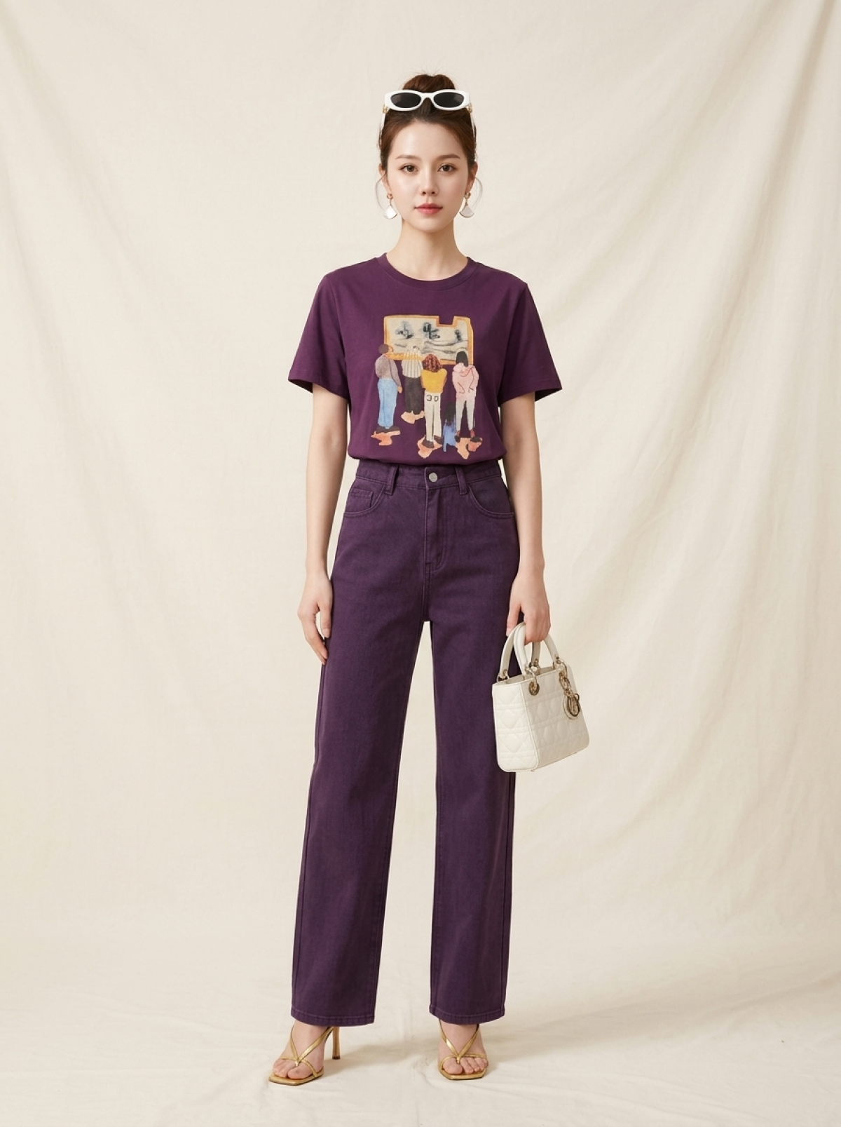Set tím mộng mơ cá tính: Áo Thun S554 + Quần Jean Q388