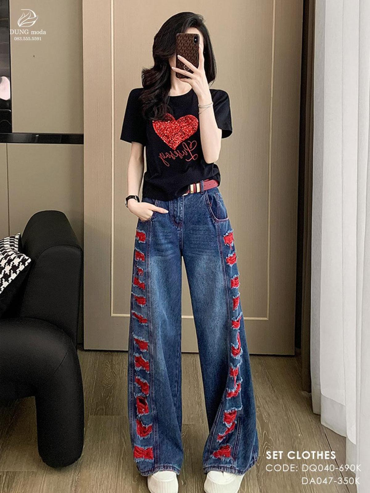 Set Áo Phông DA047 + Quần Jean DQ040: Áo Phông DA047 + Quần Jean DQ040