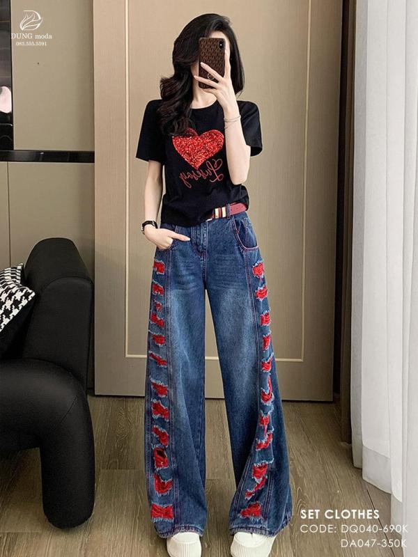 Set Áo Phông DA047 + Quần Jean DQ040: áo DA047 + quần DQ040