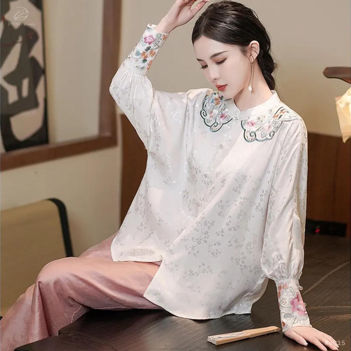 Áo Lụa Thêu Quảng Châu E015 3003, ảnh 2