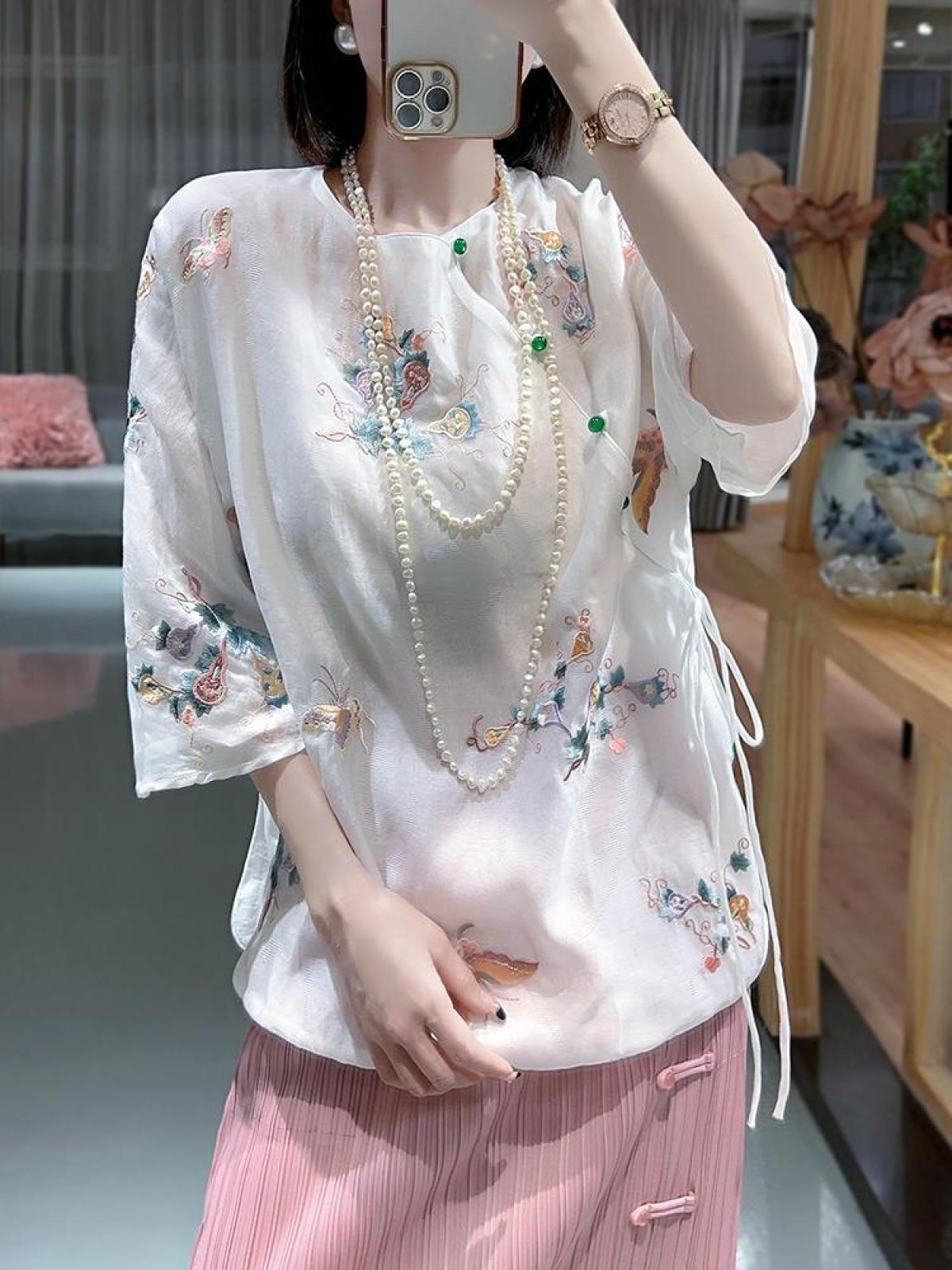 Áo Lụa Thêu Quảng Châu  E019 9158