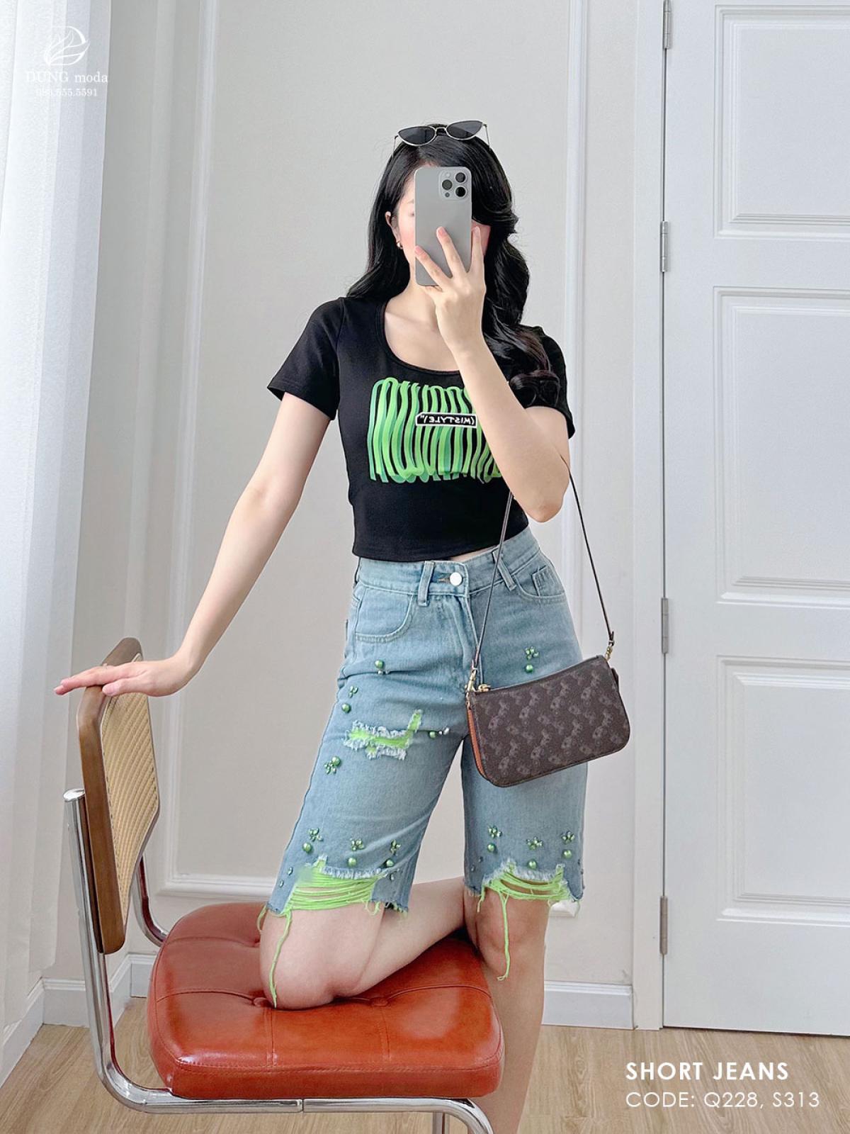 Quần Short Jean Q228 A6185, ảnh 6