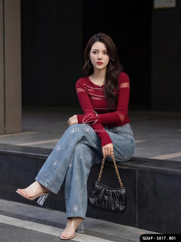 Set Áo Len S517 + Quần Jean Q369: áo S517 + quần Q369