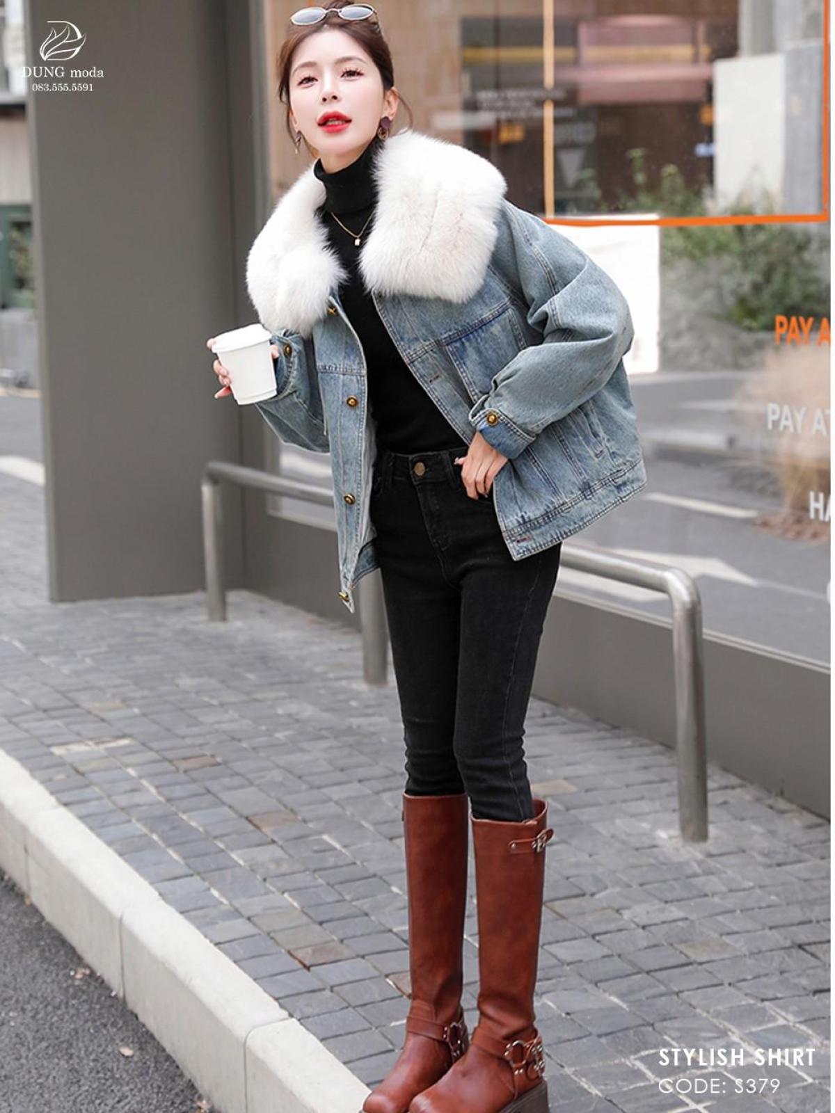 Áo Jean Nữ Cổ Lông S379, ảnh 6